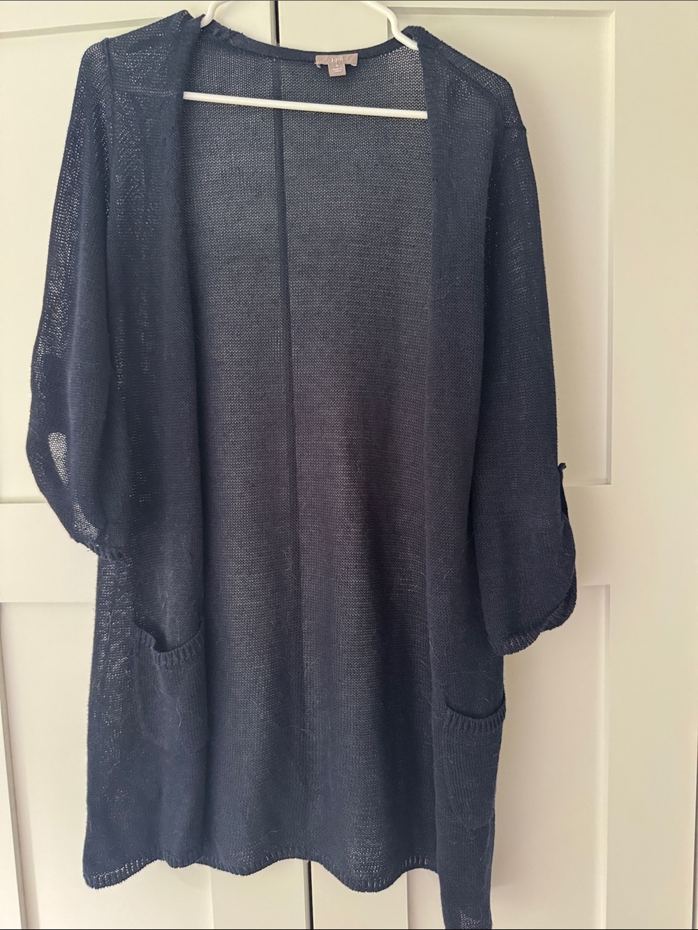 Lightweight Linen Open-Front Navy Women’s Sweater Cardigan